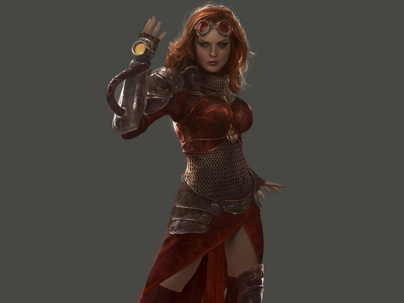 Woman in Steampunk Armor — Red