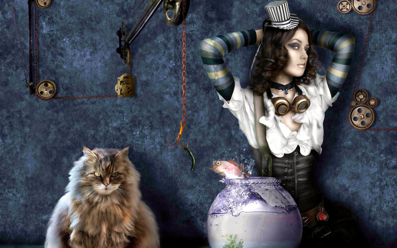 Woman in Steampunk Attire — Blue