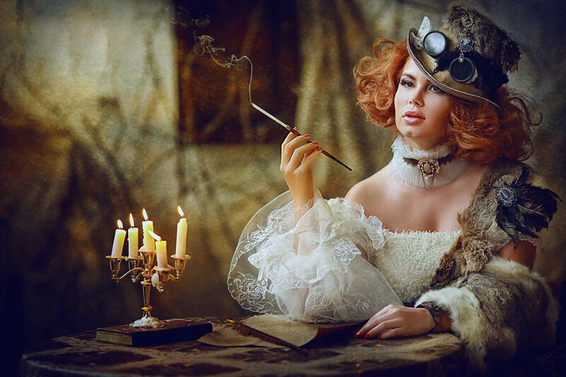 Woman in Steampunk Attire — White