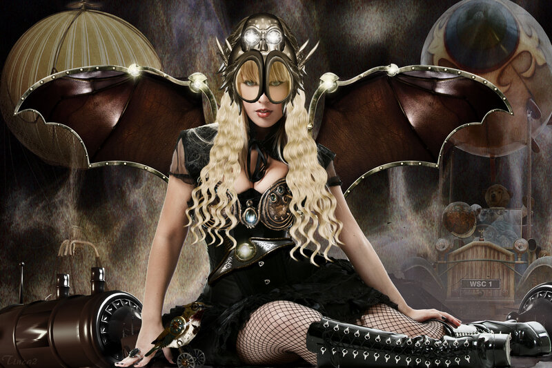 Woman in Steampunk Costume — Black, Dramatic, Digital Art