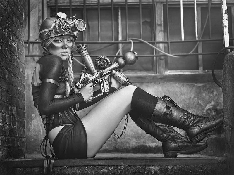 Woman in Steampunk Costume — Black