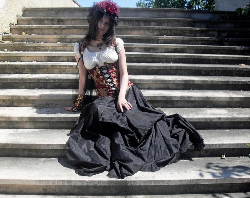 Woman in Steampunk Dress — Black, Dramatic
