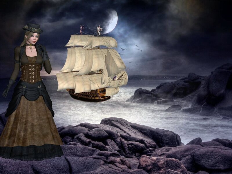 Woman in Steampunk Dress — Black