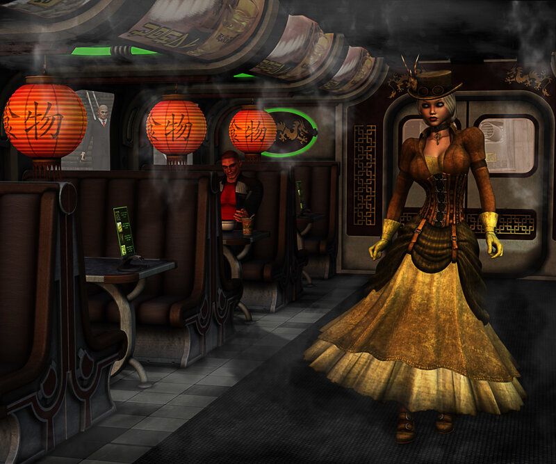 Woman in Steampunk Dress — Brown