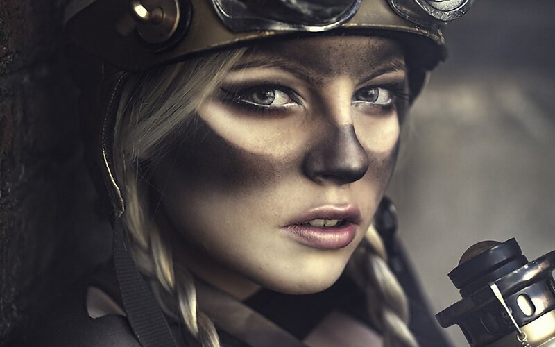 Woman in Steampunk Gear — Brown