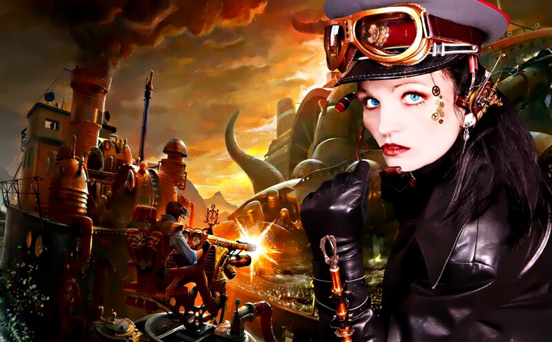 Woman in Steampunk Gear — Orange