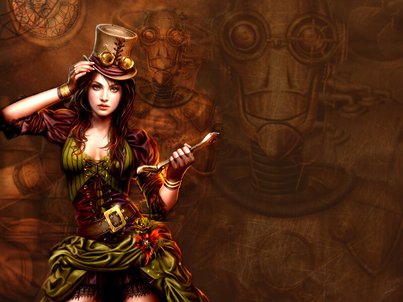 Woman in Steampunk Outfit — Brown, Dramatic, Digital Art