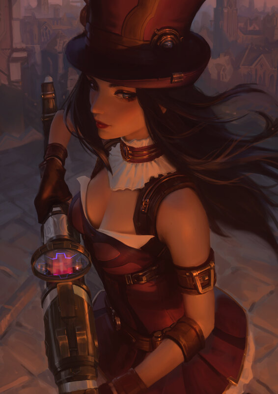 Woman in Steampunk Outfit — Red, Dramatic