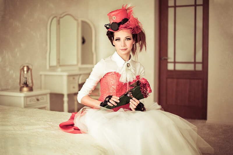 Woman in Steampunk Outfit — White