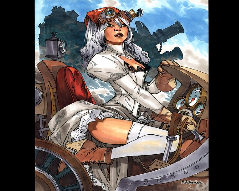Woman in Steampunk Vehicle