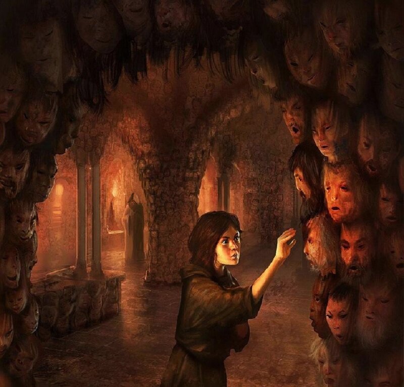 Woman in Stone Corridor — Brown