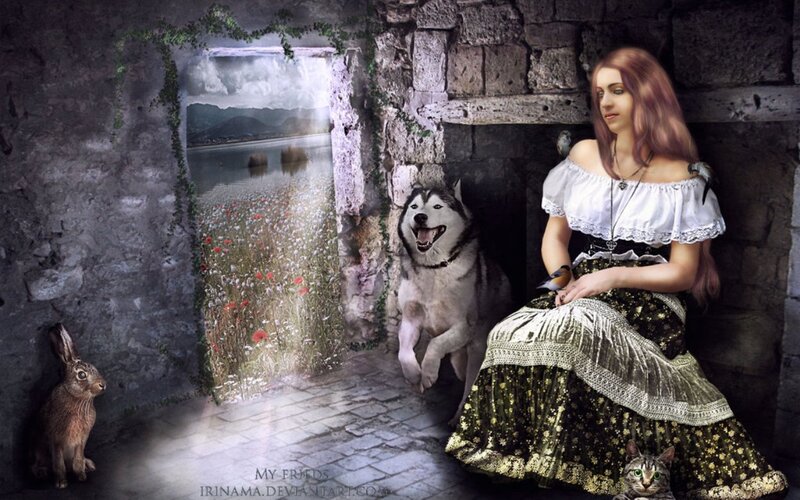 Woman in Stone Room — Gray