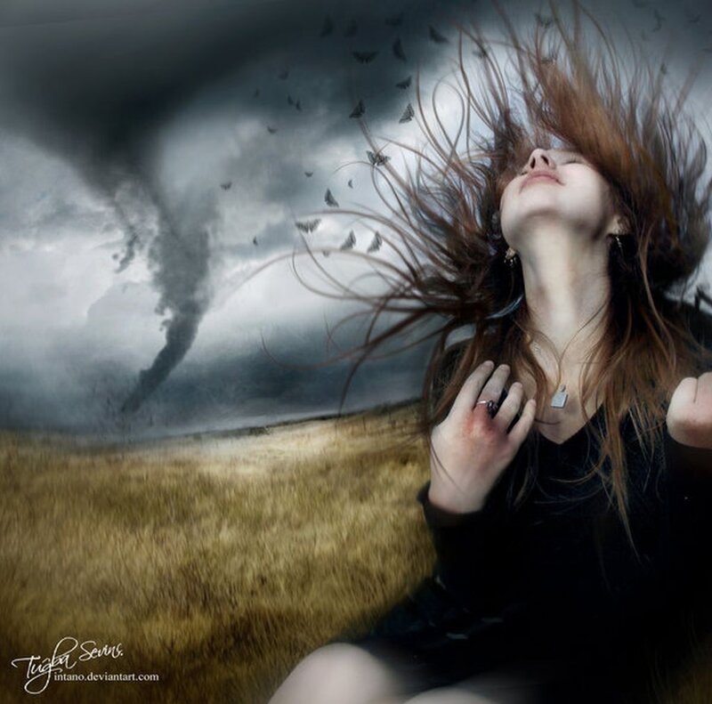 Woman in Storm — Gray, Dramatic