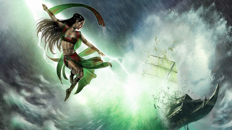 Woman in Storm — Green, Dramatic