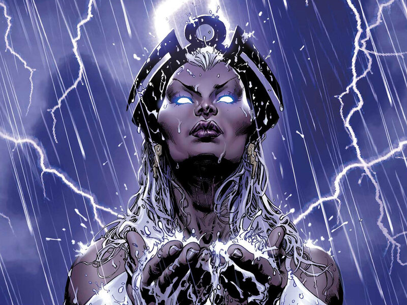 Woman in storm with glowing eyes