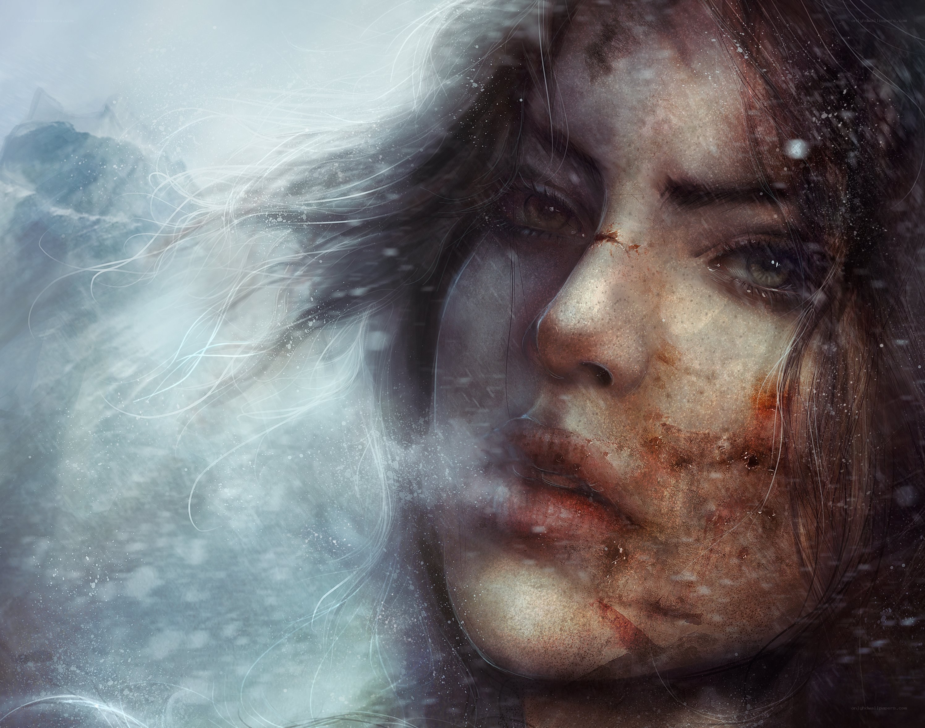 woman in storm with injuries