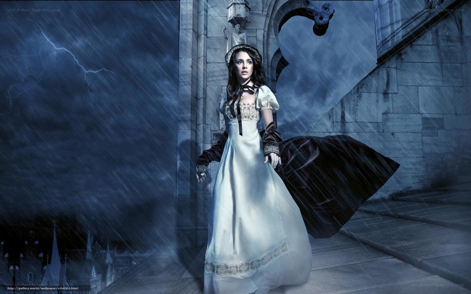 woman in stormy gothic setting