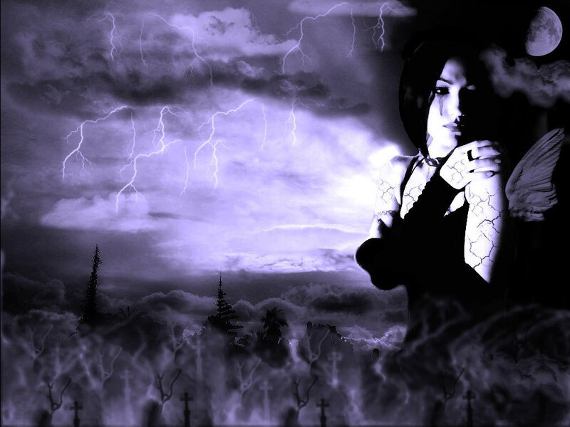 woman in stormy graveyard