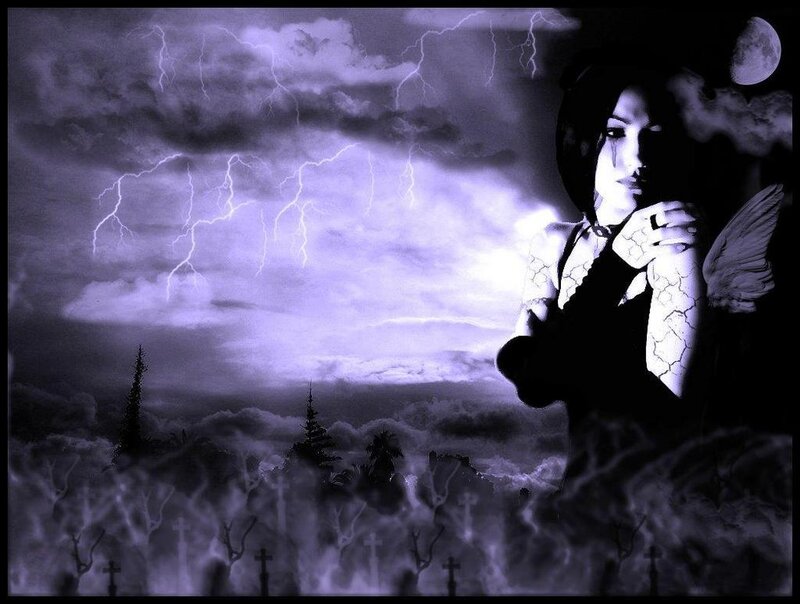 woman in stormy graveyard