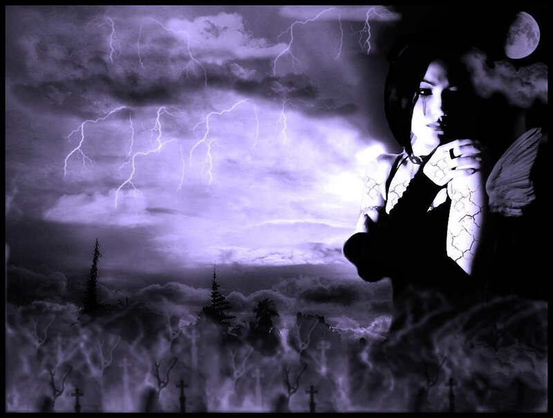 woman in stormy graveyard