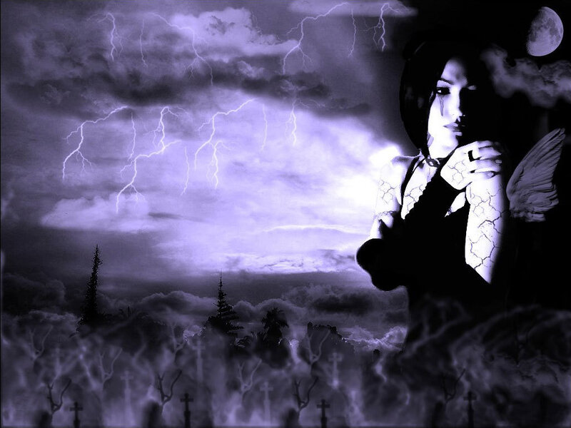 woman in stormy graveyard