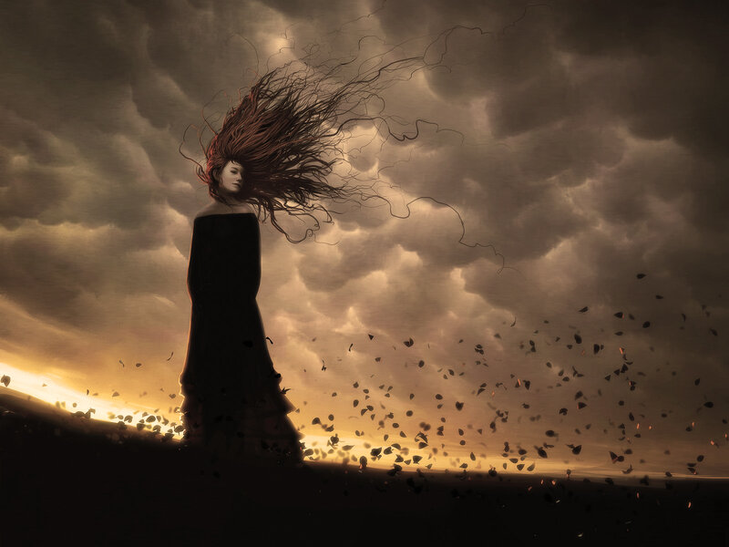 woman in stormy landscape