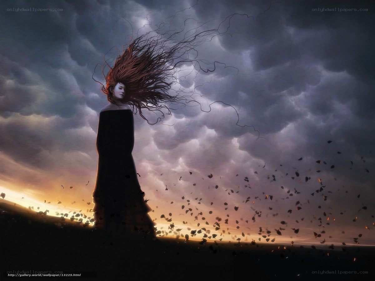 woman in stormy landscape