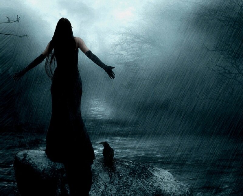 woman in stormy night
