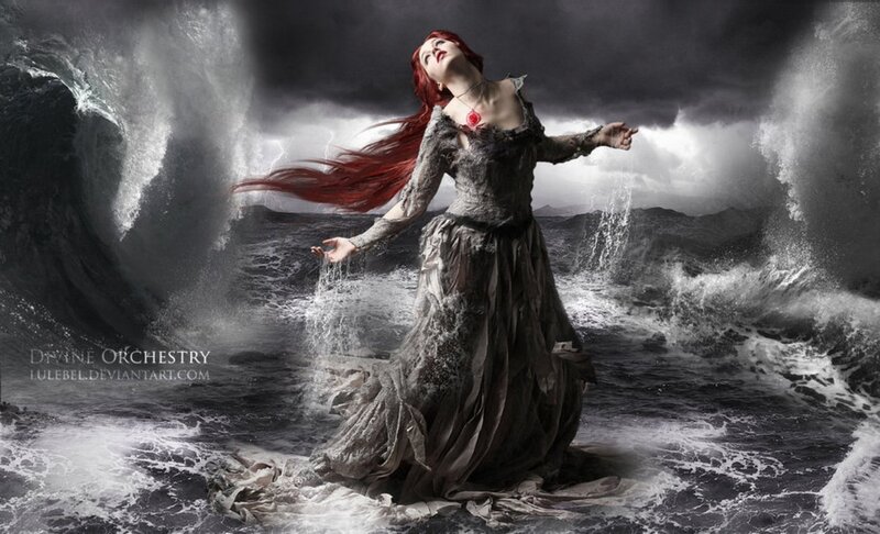Woman in Stormy Sea — Gray