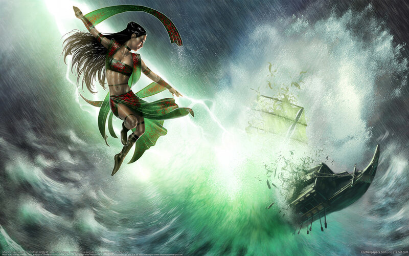 Woman in Stormy Sea — Green