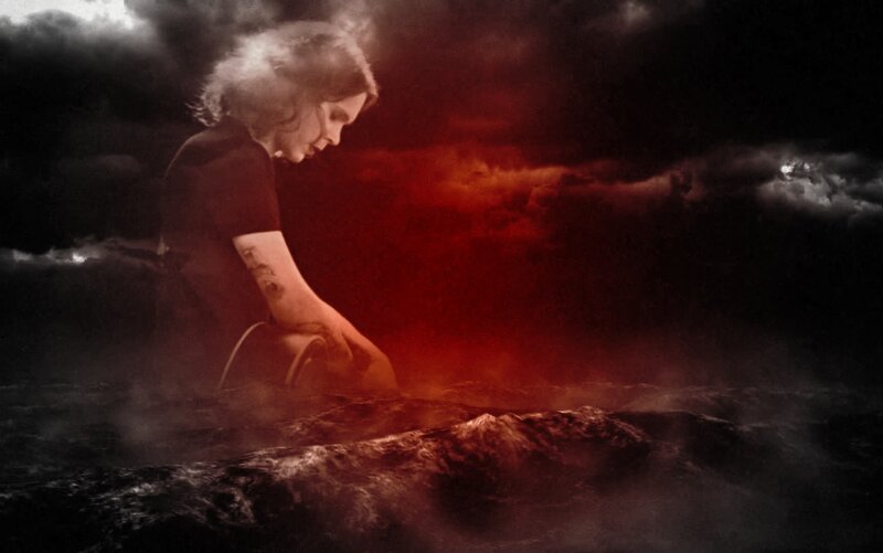Woman in Stormy Sea — Red