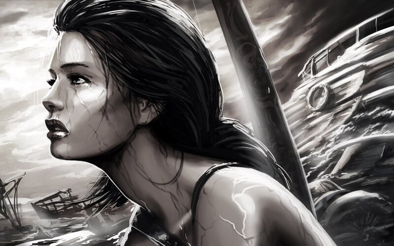 woman in stormy sea