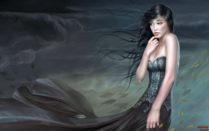 woman in stormy wind
