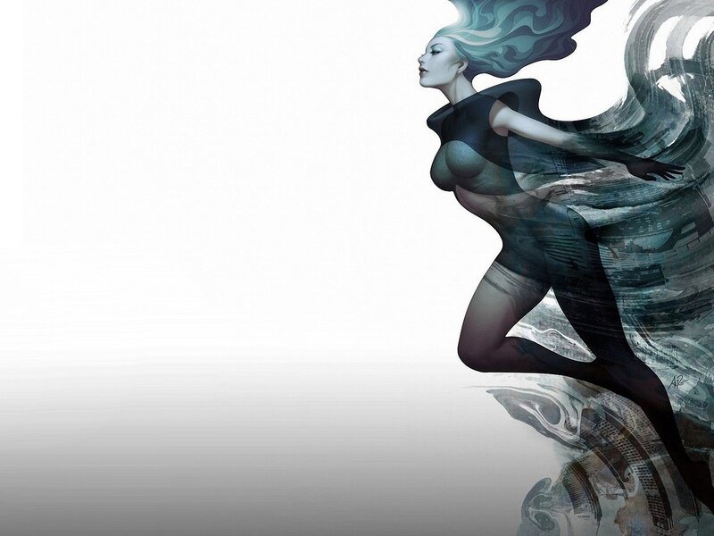 woman in stormy wind
