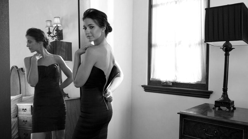 woman in strapless dress