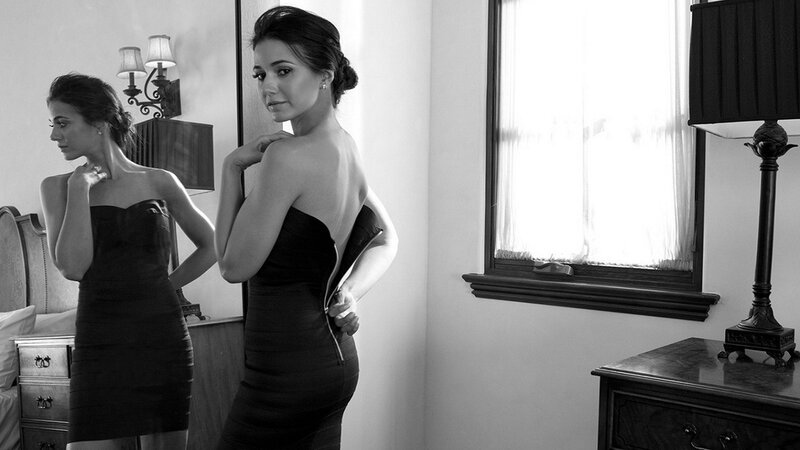 woman in strapless dress