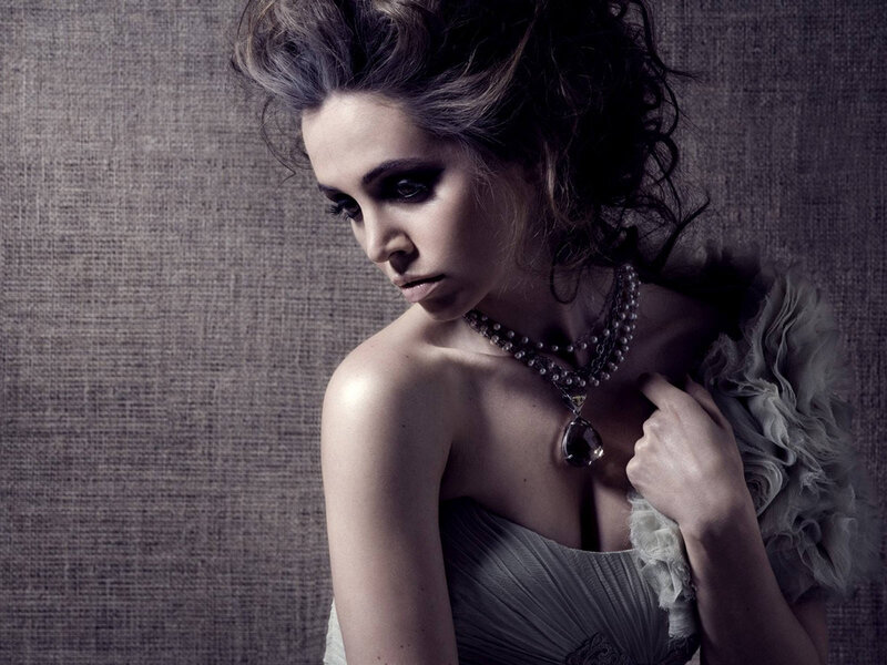 Woman in Strapless Dress — Gray, Dramatic