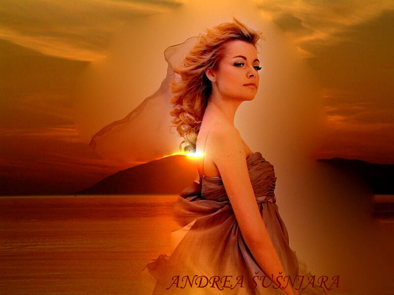 Woman in Strapless Dress — Orange, Dramatic