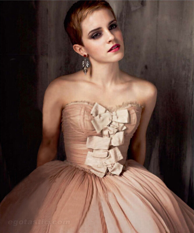 woman in strapless gown
