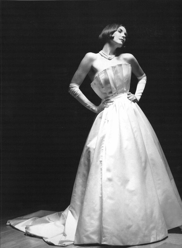 woman in strapless gown