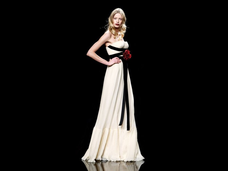 woman in strapless gown