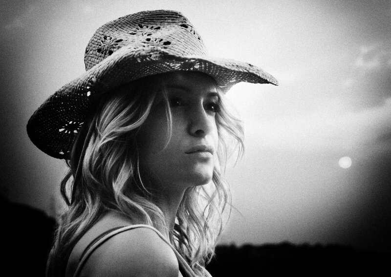 Woman in Straw Hat — Black, Dramatic, Sunset