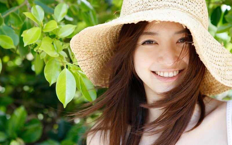 Woman in Straw Hat — Brown, Happy, Afternoon, Photograph