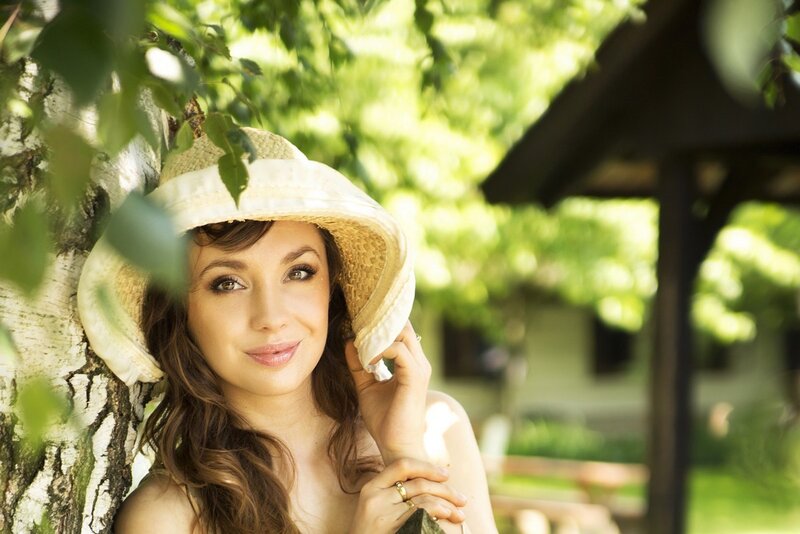 Woman in Straw Hat — Green, Serene, Afternoon, Photograph