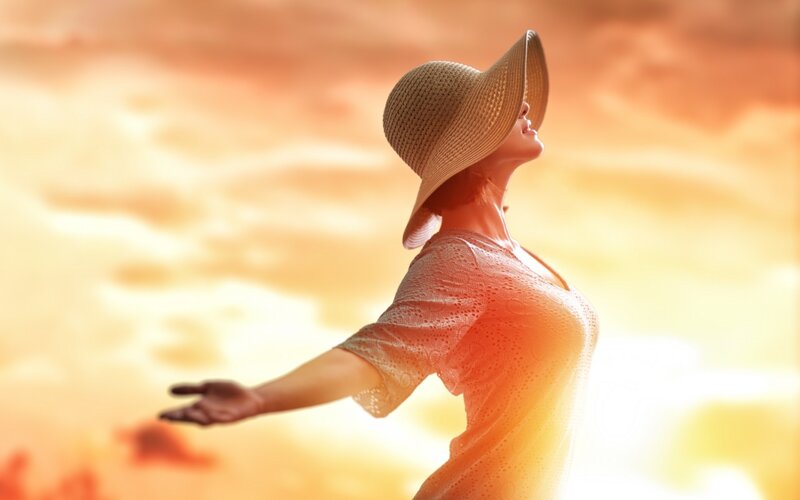 Woman in Straw Hat — Orange, Serene