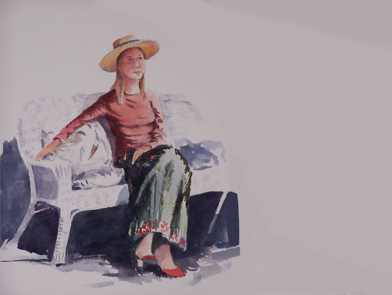 Woman in Straw Hat — White, Calm