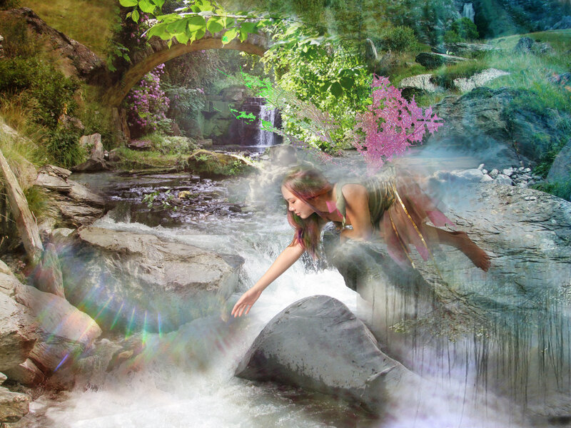 Woman in Stream — Green, Serene