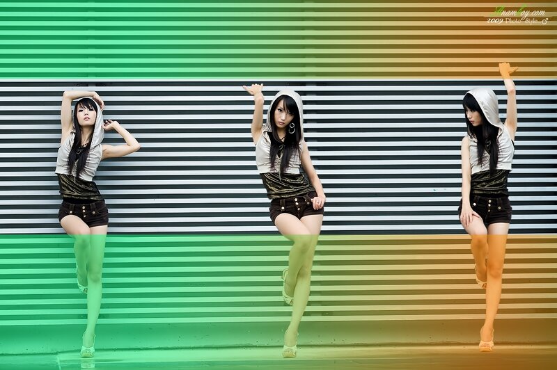 woman in striped background
