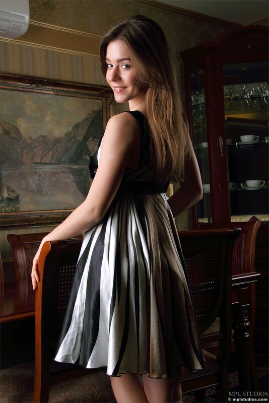woman in striped dress