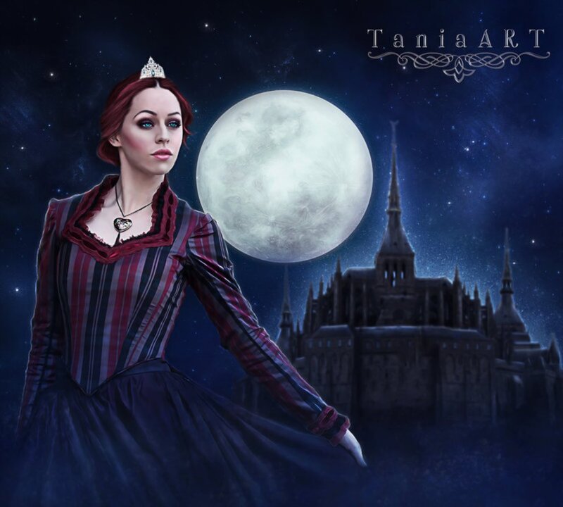 Woman in Striped Dress — Blue, Dramatic, Night